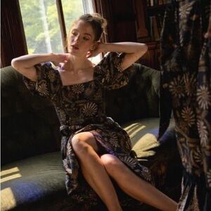 Cleobella Black and Gold Floral Midi Dress